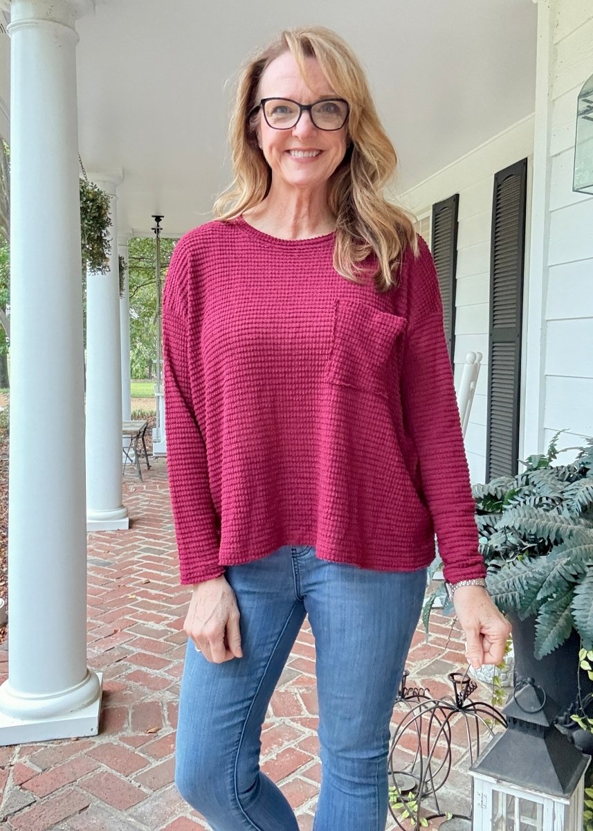 Jackie Drop Shoulder Sweater - Cabernet - sweater - Jimberly's Boutique - Olive Branch - Mississippi