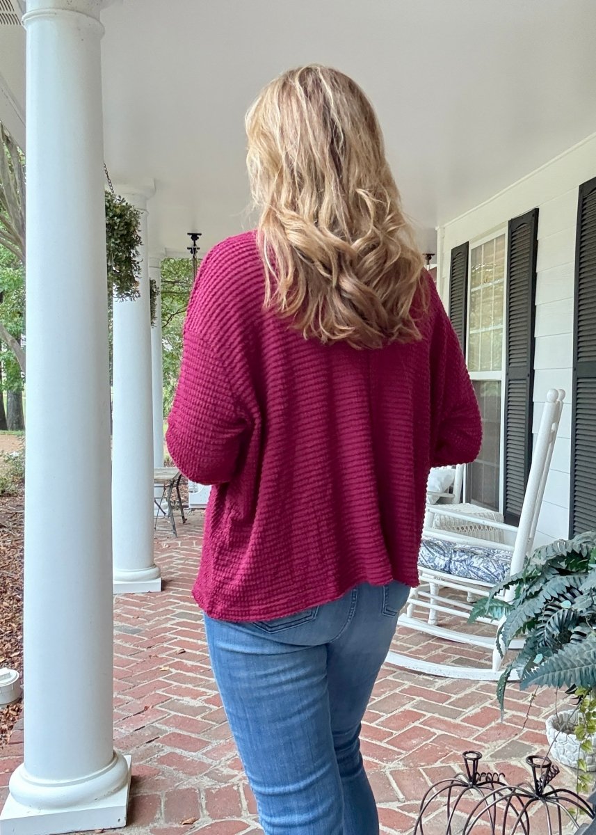 Jackie Drop Shoulder Sweater - Cabernet - sweater - Jimberly's Boutique - Olive Branch - Mississippi