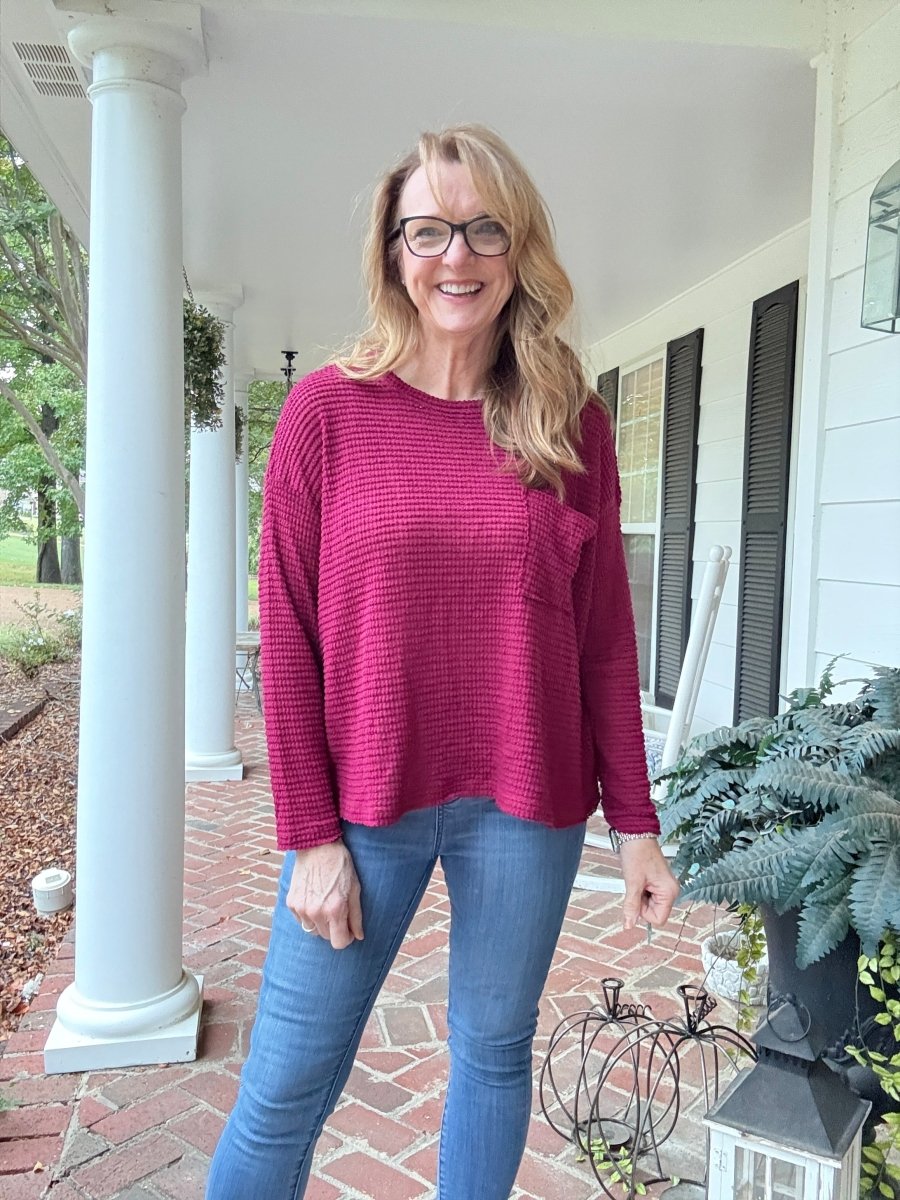 Jackie Drop Shoulder Sweater - Cabernet - sweater - Jimberly's Boutique - Olive Branch - Mississippi