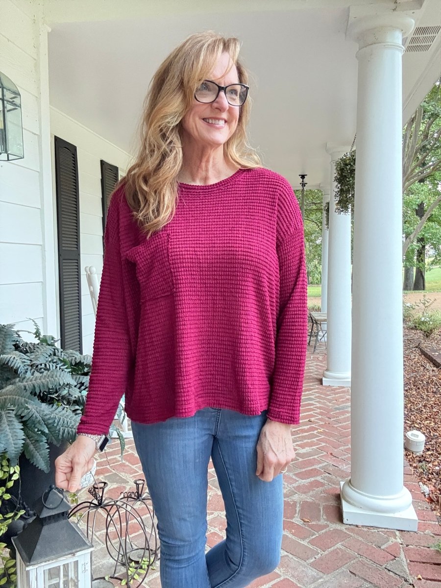 Jackie Drop Shoulder Sweater - Cabernet - sweater - Jimberly's Boutique - Olive Branch - Mississippi