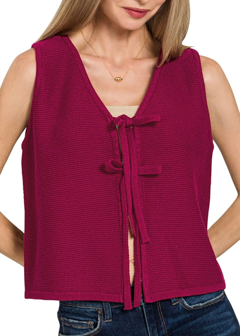 Janie Tie Front Sweater Vest - Cabernet - sweater vest - Jimberly's Boutique - Olive Branch - Mississippi