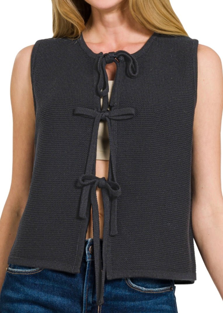 Jessie Tie Front Sweater Vest - Black - sweater vest - Jimberly's Boutique - Olive Branch - Mississippi