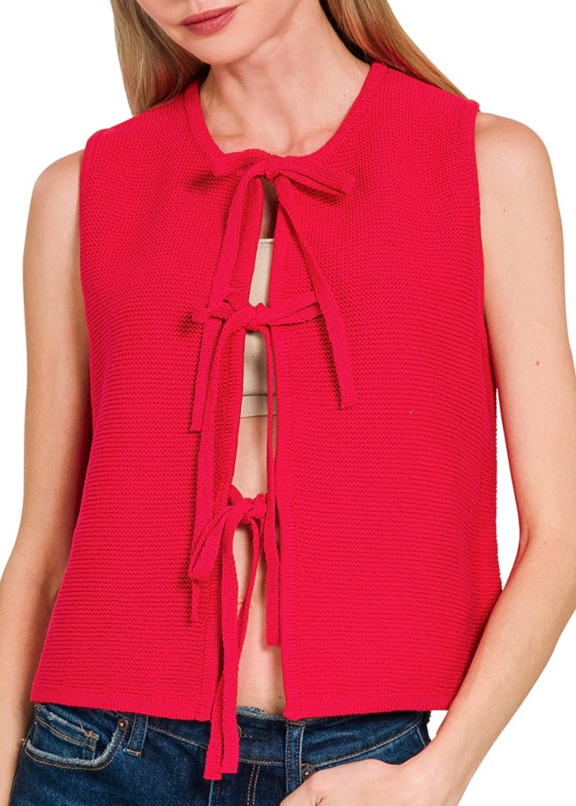 Jessie Tie Front Sweater Vest - Red - sweater vest - Jimberly's Boutique - Olive Branch - Mississippi