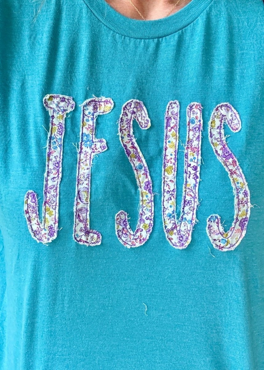 JESUS Applique Tshirt - Teal - Tshirt -Jimberly's Boutique-Olive Branch-Mississippi