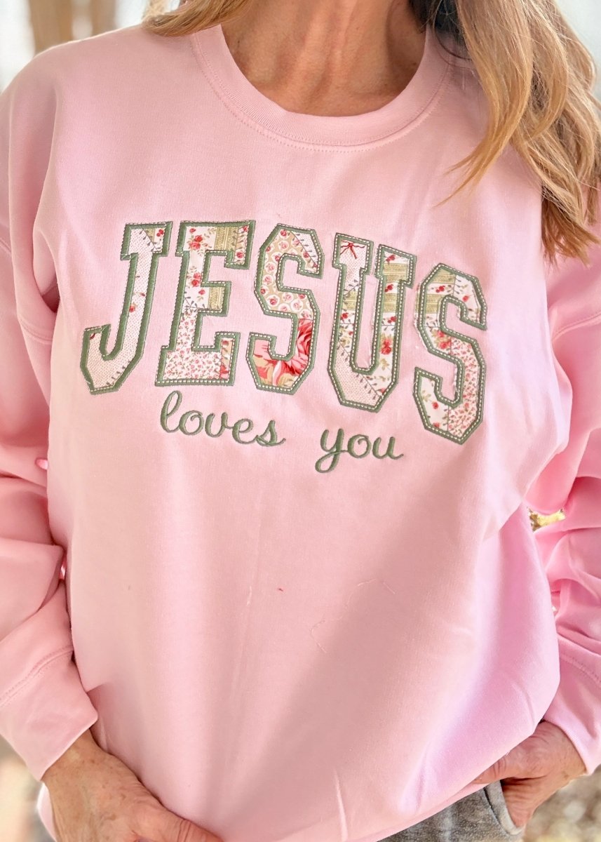 Jesus Loves You Applique' Sweatshirt - Embroidered Sweatshirt - Jimberly's Boutique - Olive Branch - Mississippi