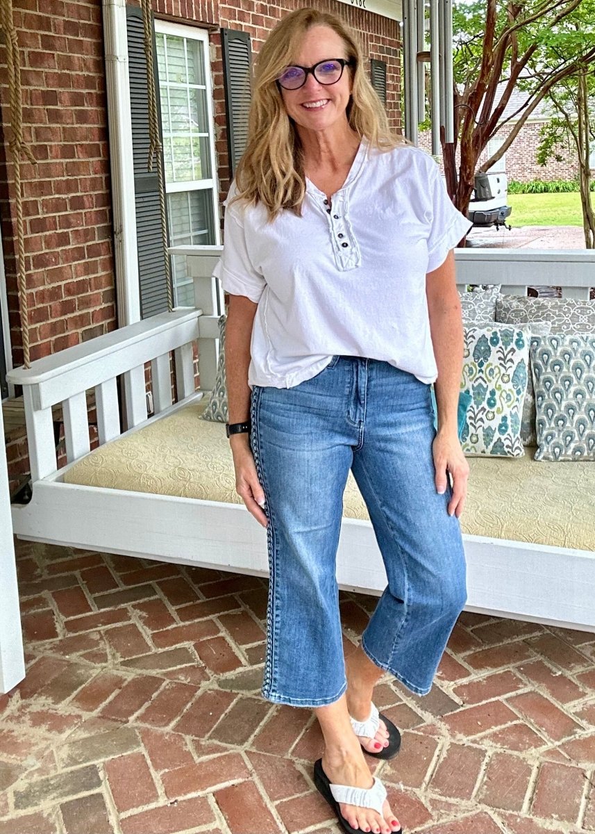 Judy Blue Jeans | Braid Detail Wide Leg Crop Jeans - Judy Blue Jeans -Jimberly's Boutique-Olive Branch-Mississippi