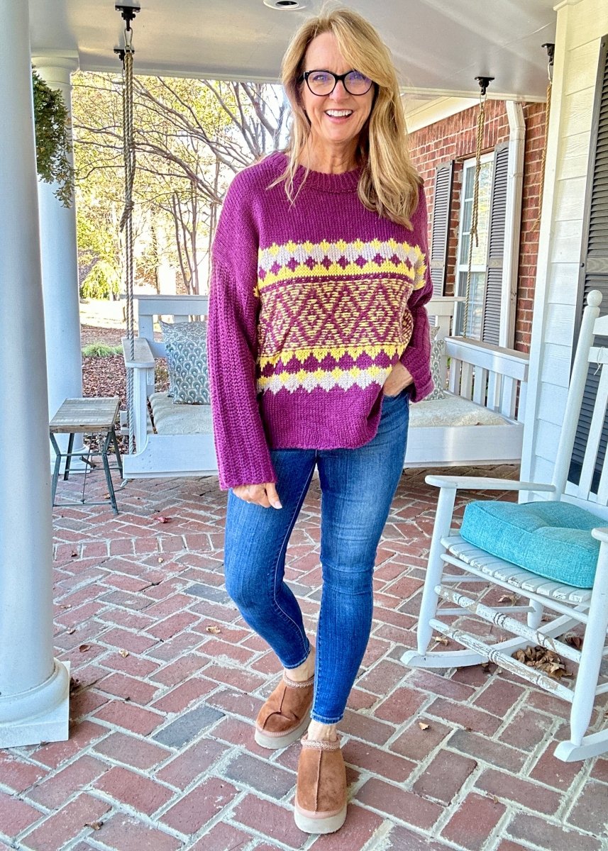 Keep You Happy Patterned Sweater - Faded Plum - sweater - Jimberly's Boutique - Olive Branch - Mississippi