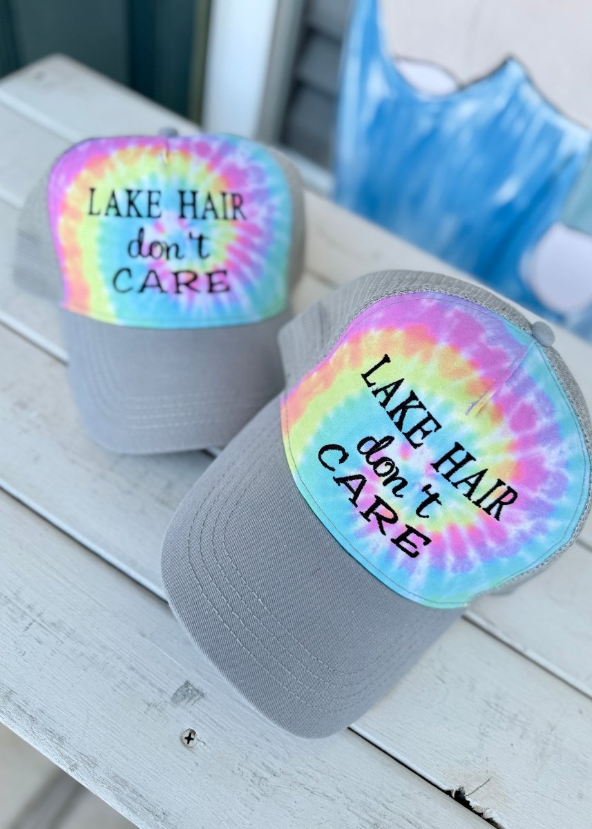 Lake Hair Don't Care Tie Dye Structured Trucker Cap/Hat - Trucker Cap - Jimberly's Boutique - Olive Branch - Mississippi