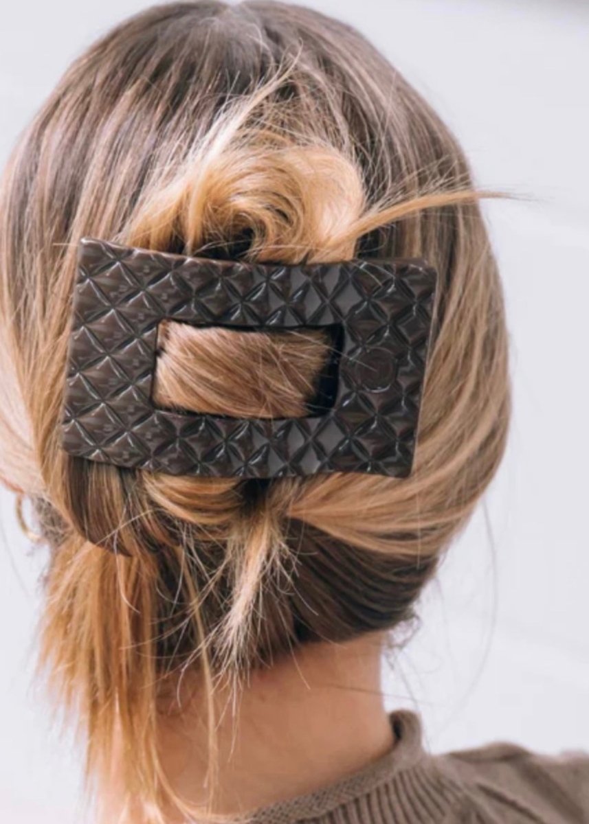 Large Rectangle Flat Hair Clip - Truly Taupe Quilted - Flat Hair Clip - Jimberly's Boutique - Olive Branch - Mississippi