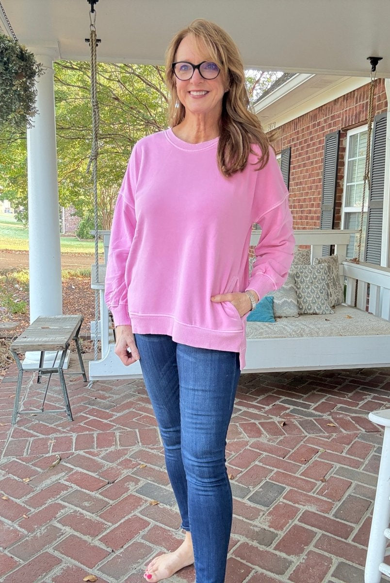 Legacy Hi - Low Hem Fleece Pullover - Candy Pink - Casual Sweatshirt - Jimberly's Boutique - Olive Branch - Mississippi