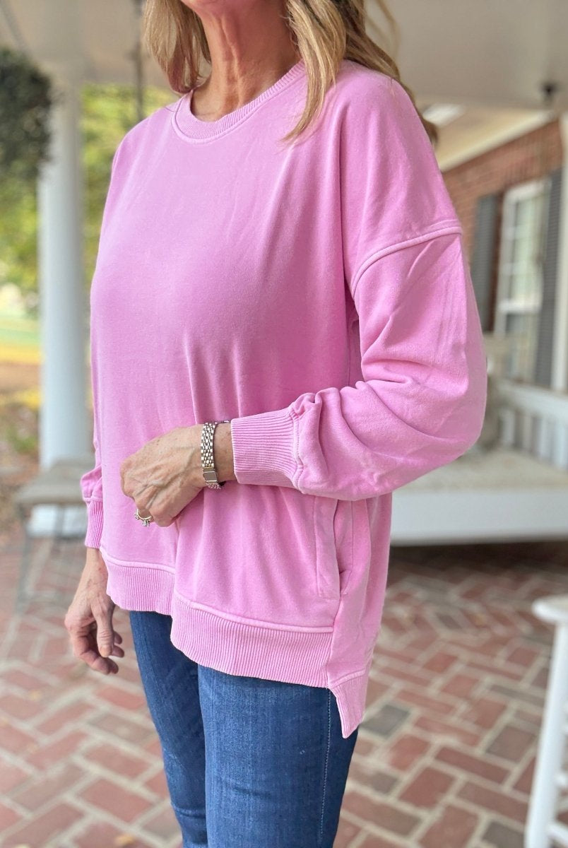 Legacy Hi - Low Hem Fleece Pullover - Candy Pink - Casual Sweatshirt - Jimberly's Boutique - Olive Branch - Mississippi