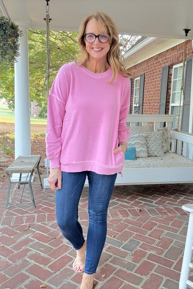 Legacy Hi - Low Hem Fleece Pullover - Candy Pink - Casual Sweatshirt - Jimberly's Boutique - Olive Branch - Mississippi