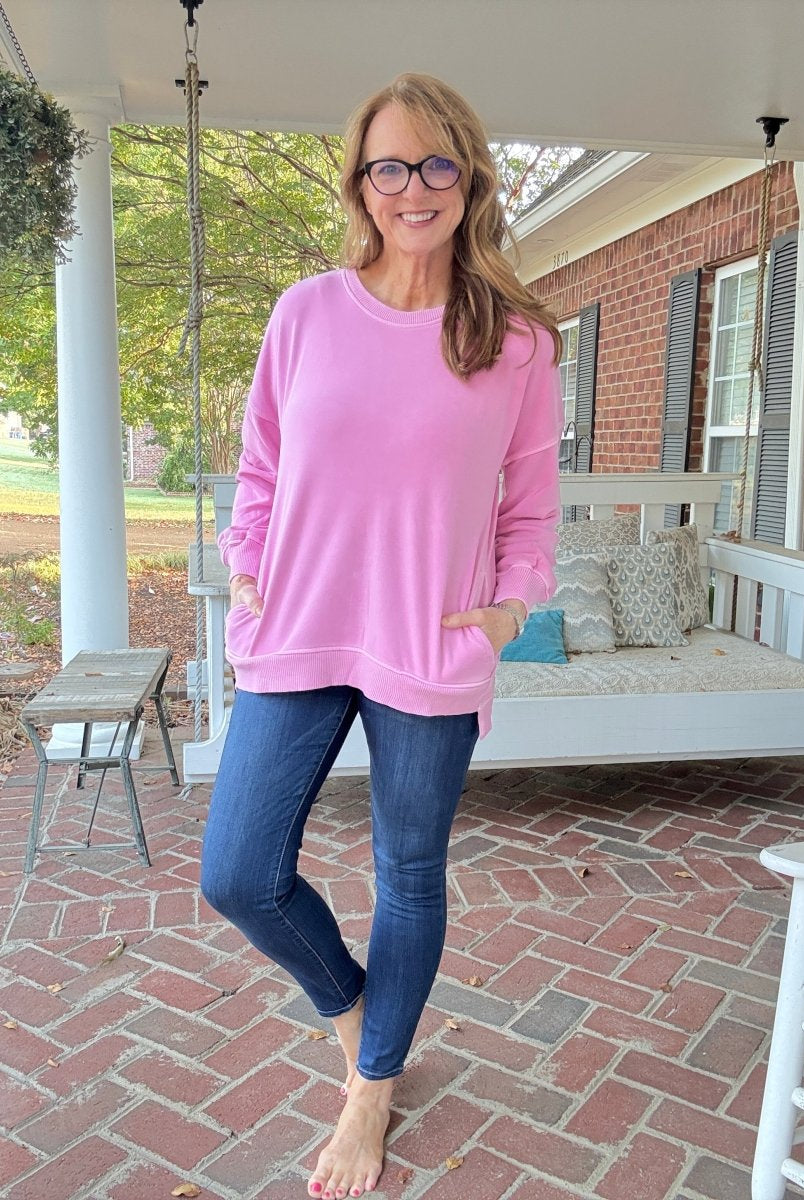 Legacy Hi - Low Hem Fleece Pullover - Candy Pink - Casual Sweatshirt - Jimberly's Boutique - Olive Branch - Mississippi