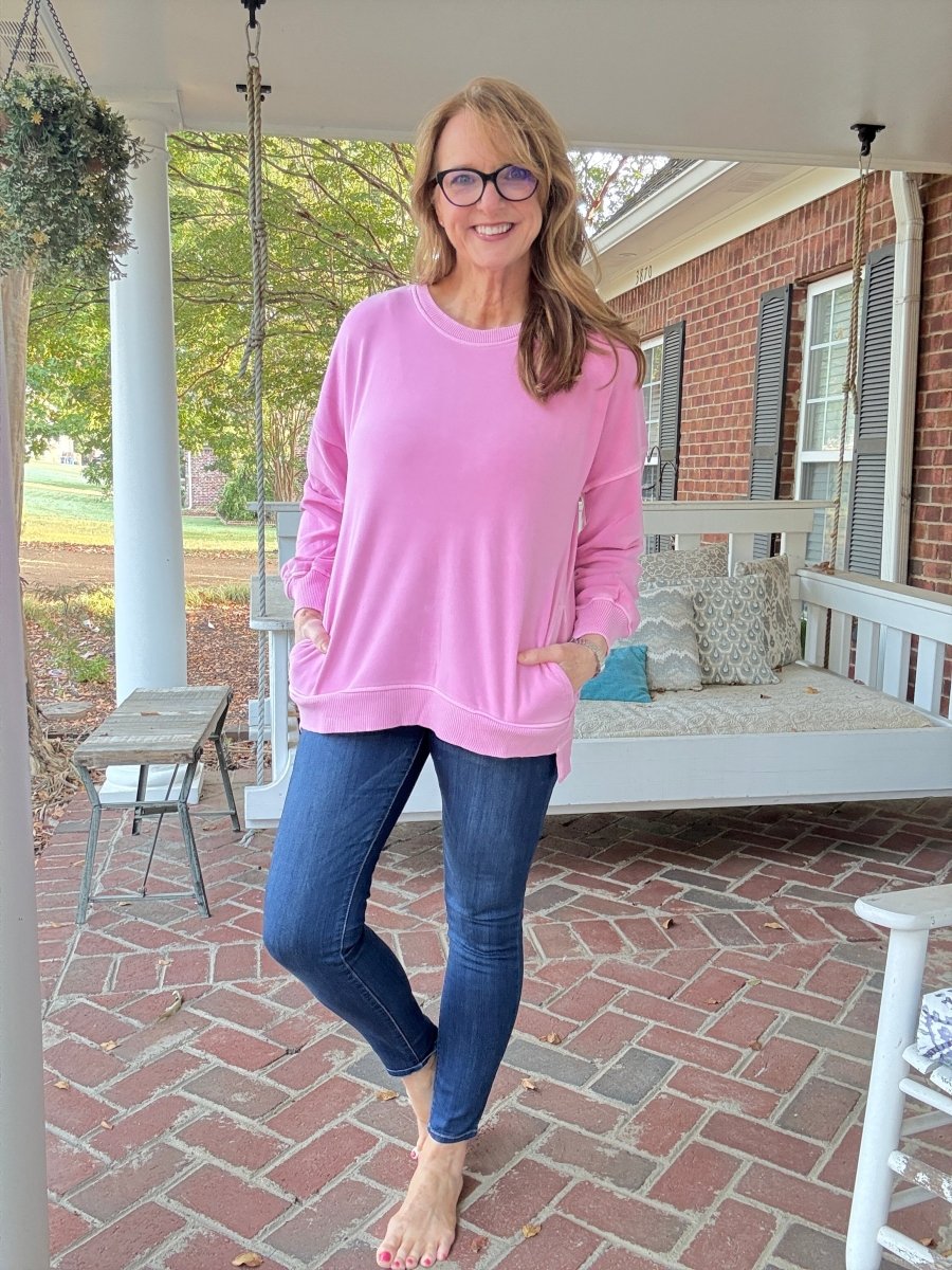 Legacy Hi - Low Hem Fleece Pullover - Candy Pink - Casual Sweatshirt - Jimberly's Boutique - Olive Branch - Mississippi