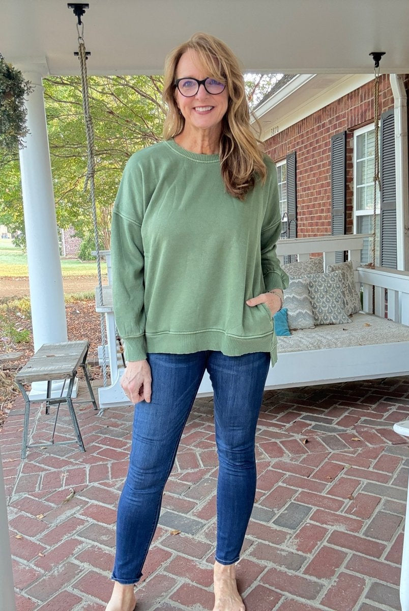 Legacy Hi - Low Hem Fleece Pullover - Olive Green - Casual Sweatshirt - Jimberly's Boutique - Olive Branch - Mississippi