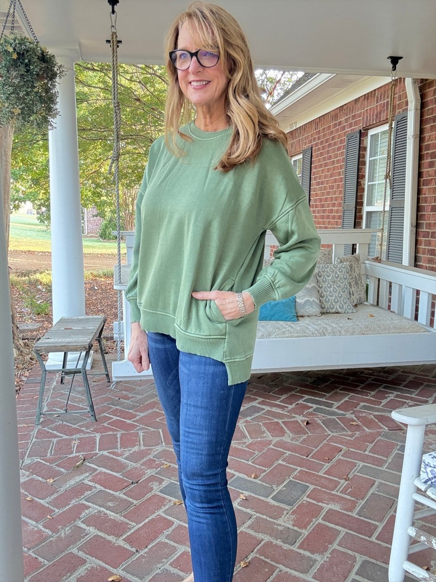 Legacy Hi - Low Hem Fleece Pullover - Olive Green - Casual Sweatshirt - Jimberly's Boutique - Olive Branch - Mississippi