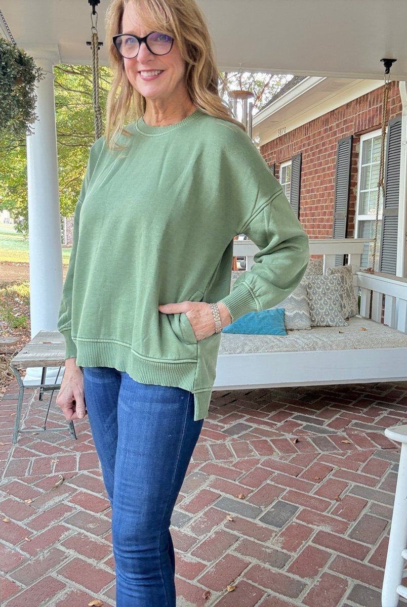 Legacy Hi - Low Hem Fleece Pullover - Olive Green - Casual Sweatshirt - Jimberly's Boutique - Olive Branch - Mississippi