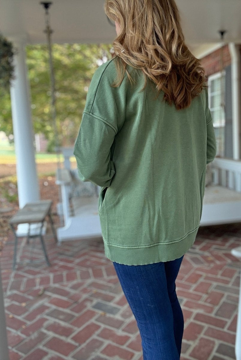 Legacy Hi - Low Hem Fleece Pullover - Olive Green - Casual Sweatshirt - Jimberly's Boutique - Olive Branch - Mississippi