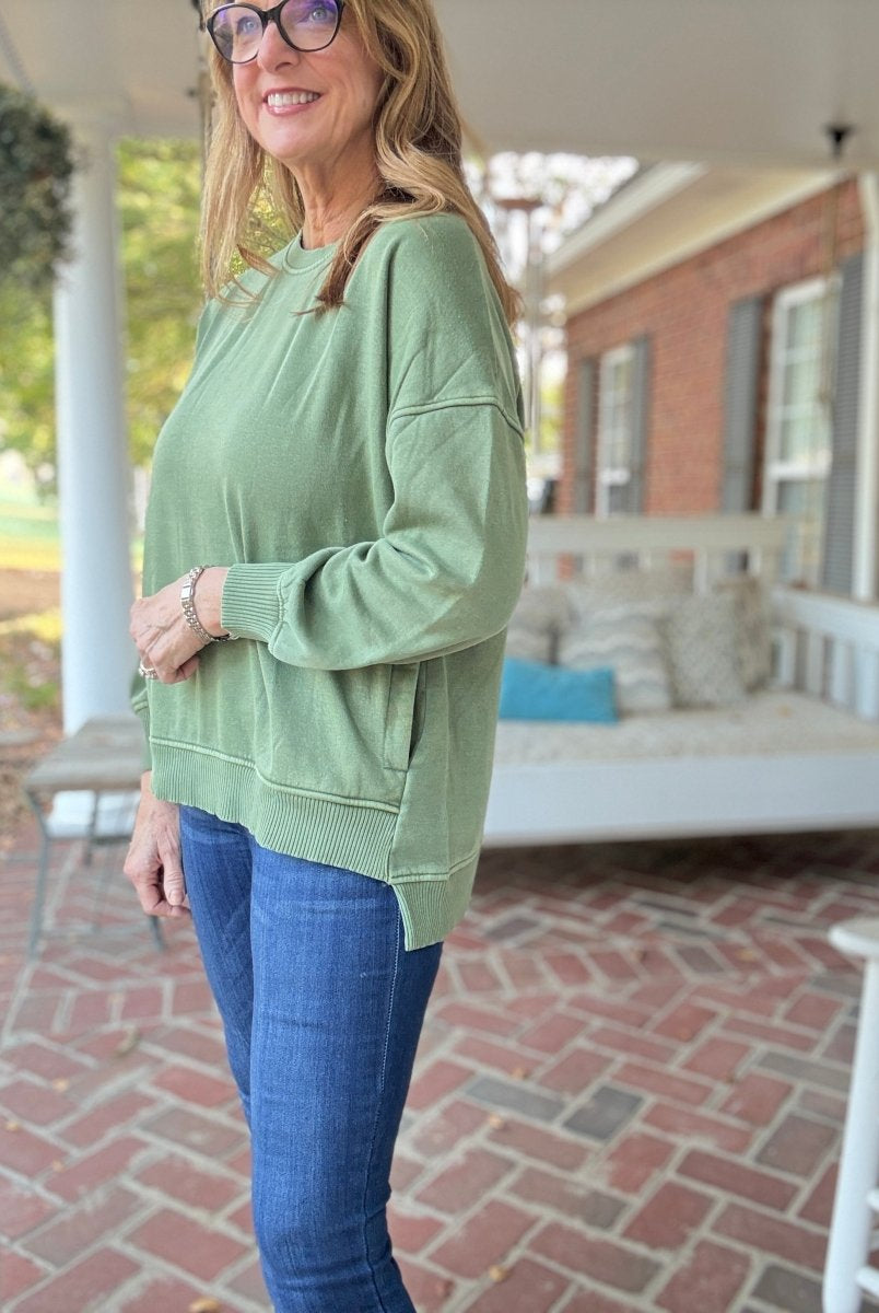 Legacy Hi - Low Hem Fleece Pullover - Olive Green - Casual Sweatshirt - Jimberly's Boutique - Olive Branch - Mississippi