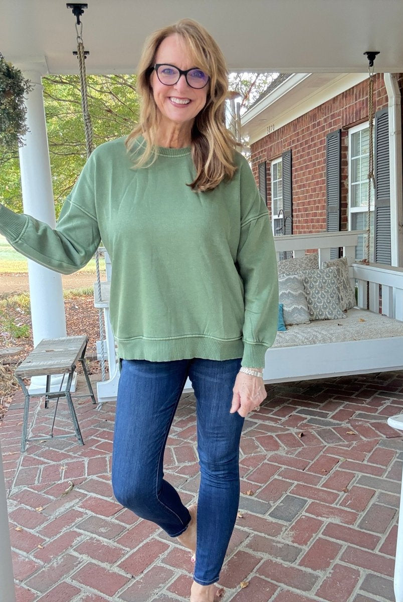 Legacy Hi - Low Hem Fleece Pullover - Olive Green - Casual Sweatshirt - Jimberly's Boutique - Olive Branch - Mississippi