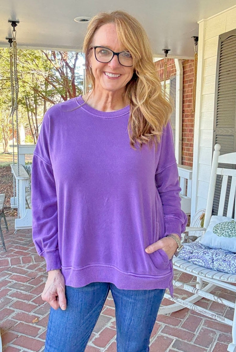 Legacy Hi - Low Hem Fleece Pullover - Violet - Casual Sweatshirt - Jimberly's Boutique - Olive Branch - Mississippi