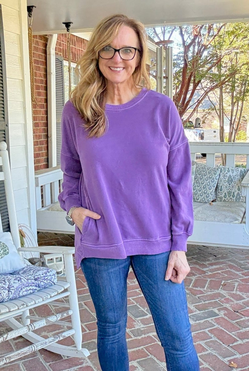 Legacy Hi - Low Hem Fleece Pullover - Violet - Casual Sweatshirt - Jimberly's Boutique - Olive Branch - Mississippi