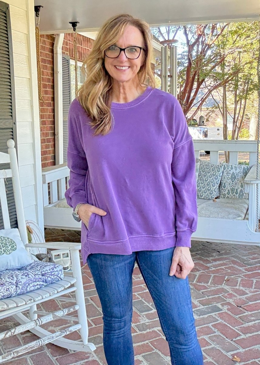 Legacy Hi - Low Hem Fleece Pullover - Violet - Casual Sweatshirt - Jimberly's Boutique - Olive Branch - Mississippi