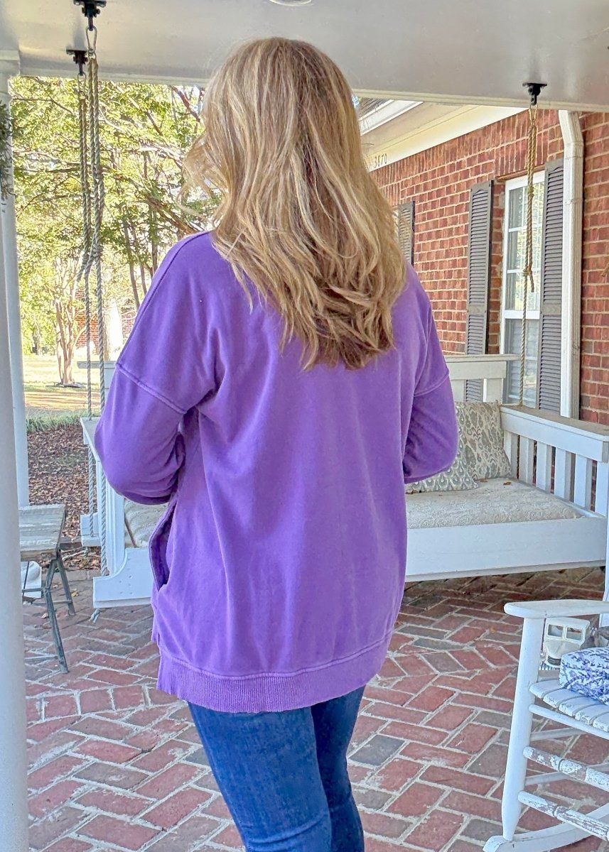 Legacy Hi - Low Hem Fleece Pullover - Violet - Casual Sweatshirt - Jimberly's Boutique - Olive Branch - Mississippi