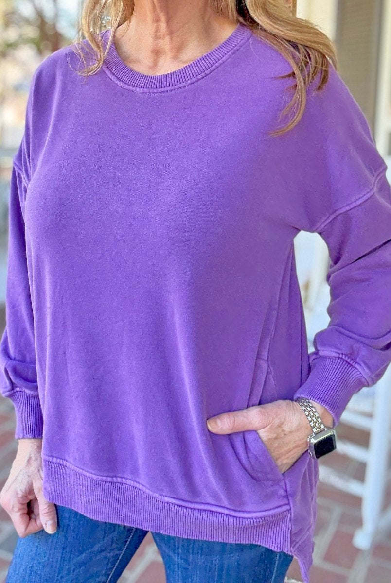 Legacy Hi - Low Hem Fleece Pullover - Violet - Casual Sweatshirt - Jimberly's Boutique - Olive Branch - Mississippi