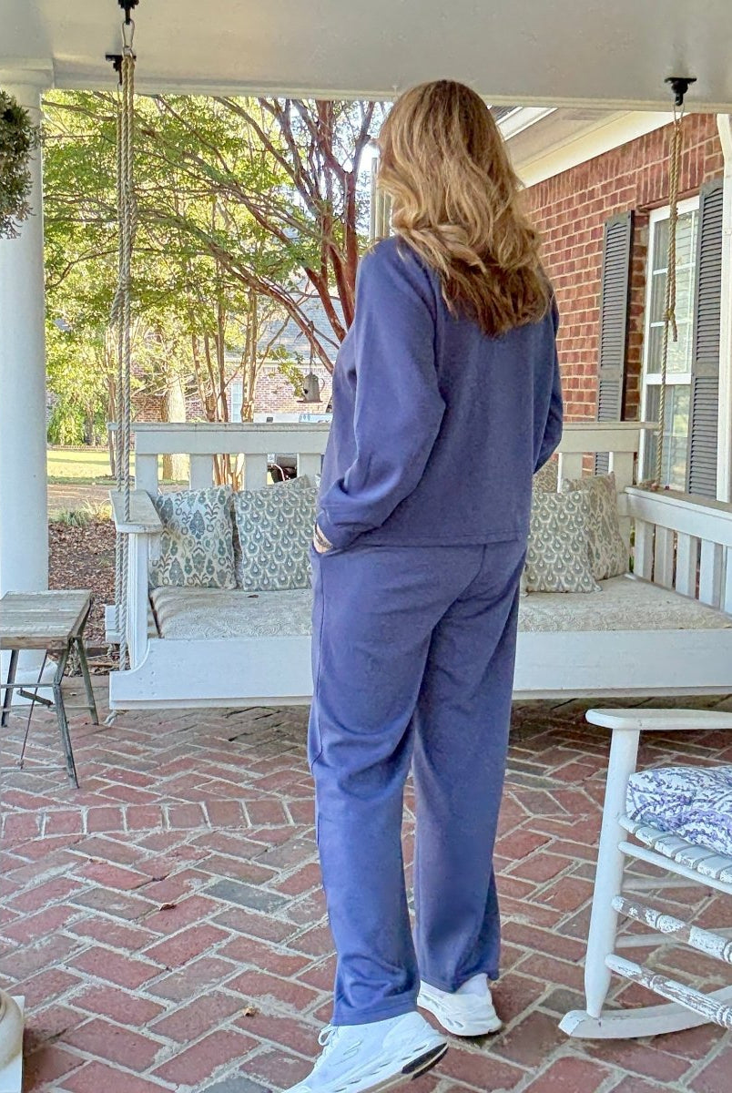 Lennon Scuba Crewneck & Pants Lounge Set - Blue Indigo - lounge set - Jimberly's Boutique - Olive Branch - Mississippi