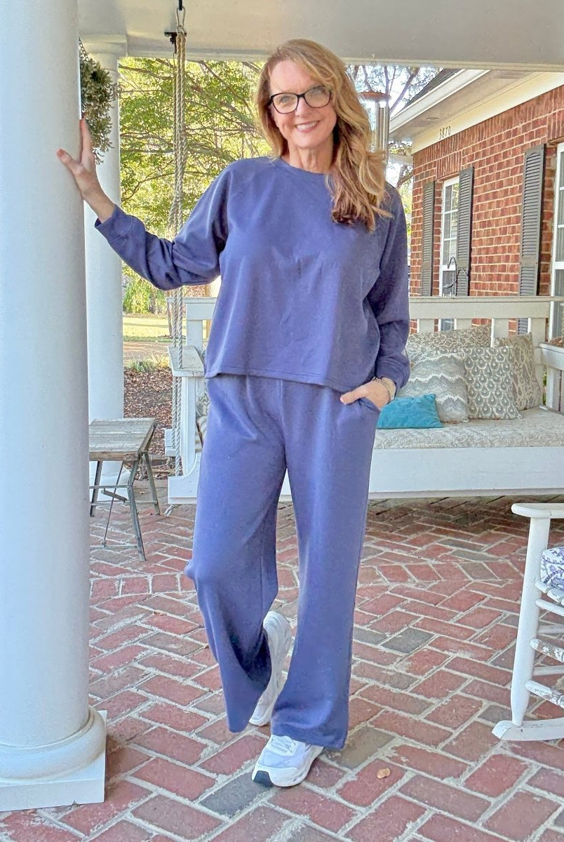 Lennon Scuba Crewneck & Pants Lounge Set - Blue Indigo - lounge set - Jimberly's Boutique - Olive Branch - Mississippi
