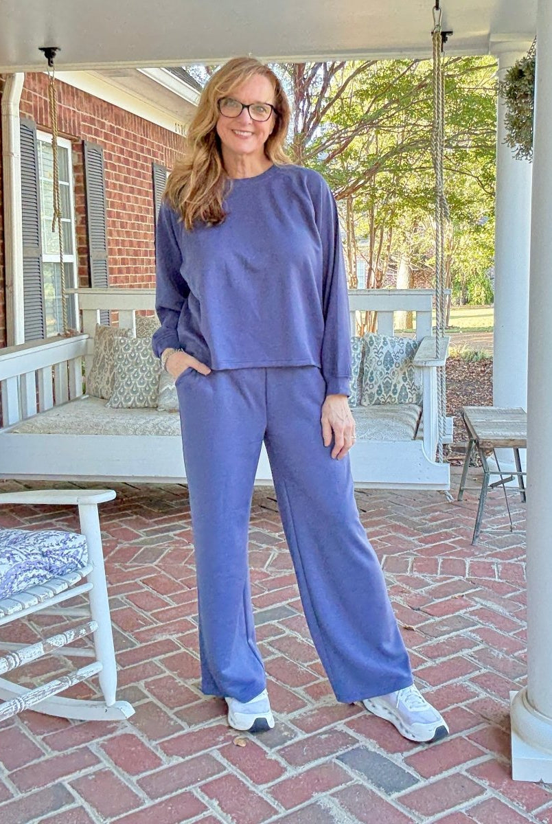 Lennon Scuba Crewneck & Pants Lounge Set - Blue Indigo - lounge set - Jimberly's Boutique - Olive Branch - Mississippi