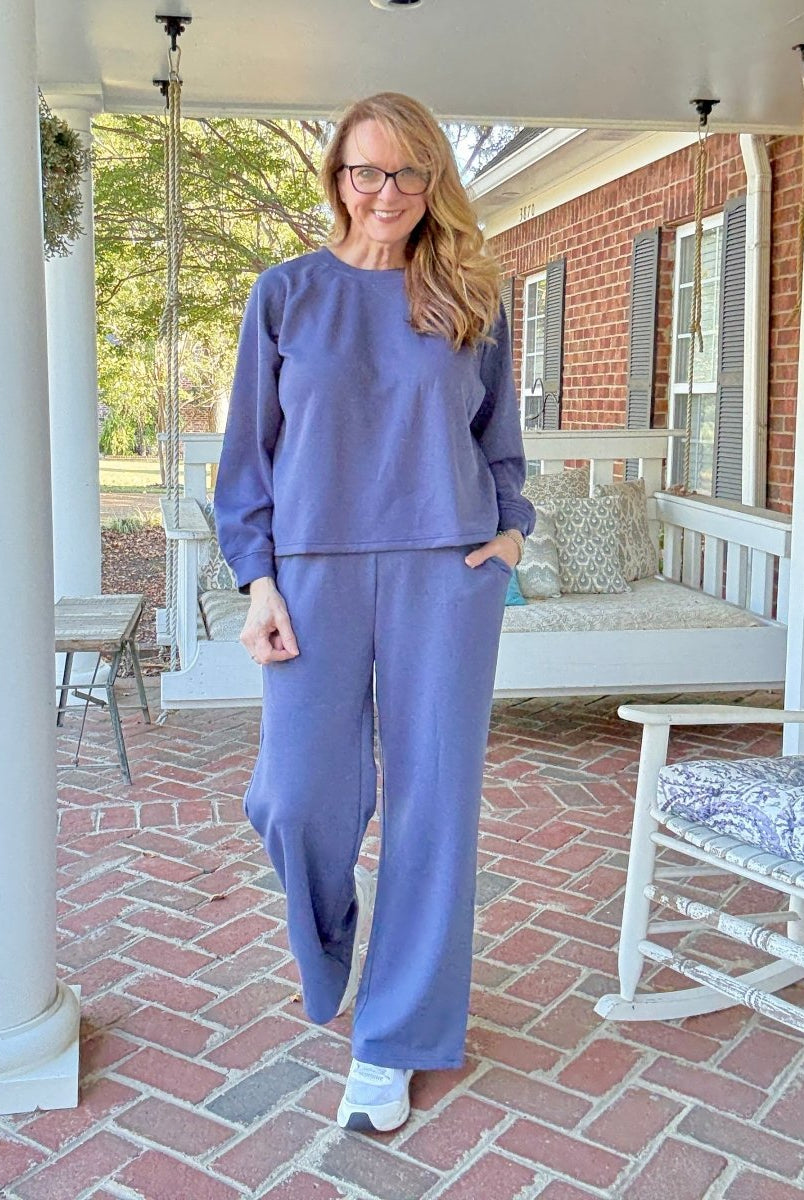 Lennon Scuba Crewneck & Pants Lounge Set - Blue Indigo - lounge set - Jimberly's Boutique - Olive Branch - Mississippi