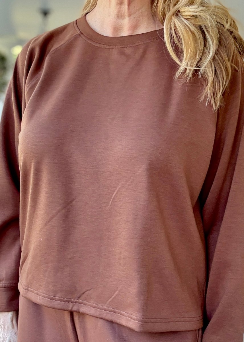 Lennon Scuba Crewneck & Pants Lounge Set - Brown - lounge set - Jimberly's Boutique - Olive Branch - Mississippi