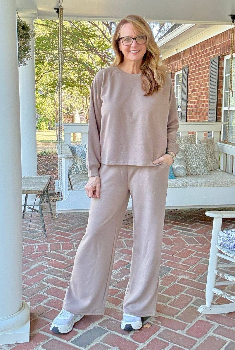 Lennon Scuba Crewneck & Pants Lounge Set - Cocoa - lounge set - Jimberly's Boutique - Olive Branch - Mississippi