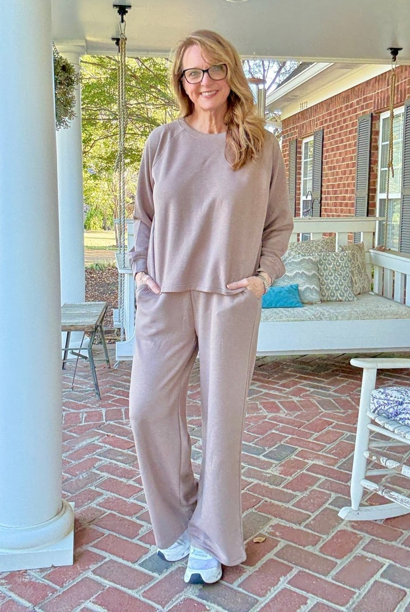 Lennon Scuba Crewneck & Pants Lounge Set - Cocoa - lounge set - Jimberly's Boutique - Olive Branch - Mississippi
