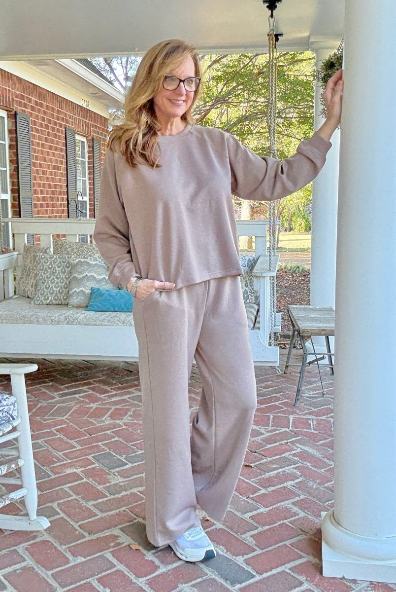 Lennon Scuba Crewneck & Pants Lounge Set - Cocoa - lounge set - Jimberly's Boutique - Olive Branch - Mississippi