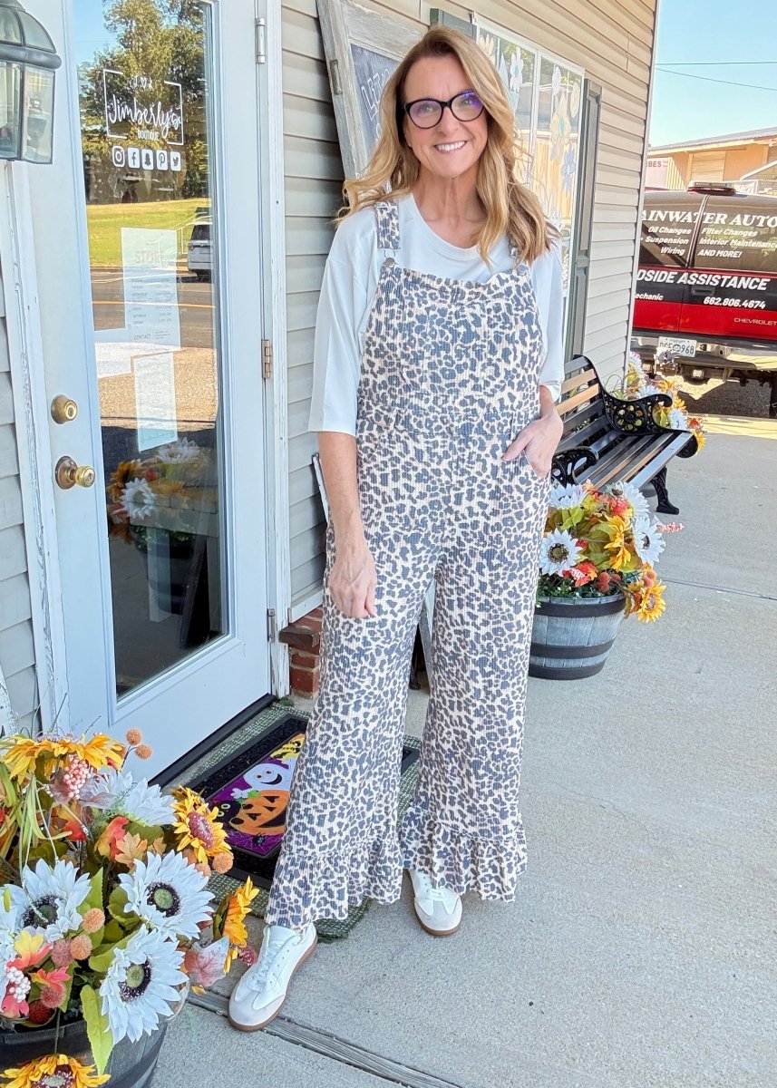 Leopard Print Adjustable Strap Overalls - Jimberly's Boutique-Olive Branch-Mississippi