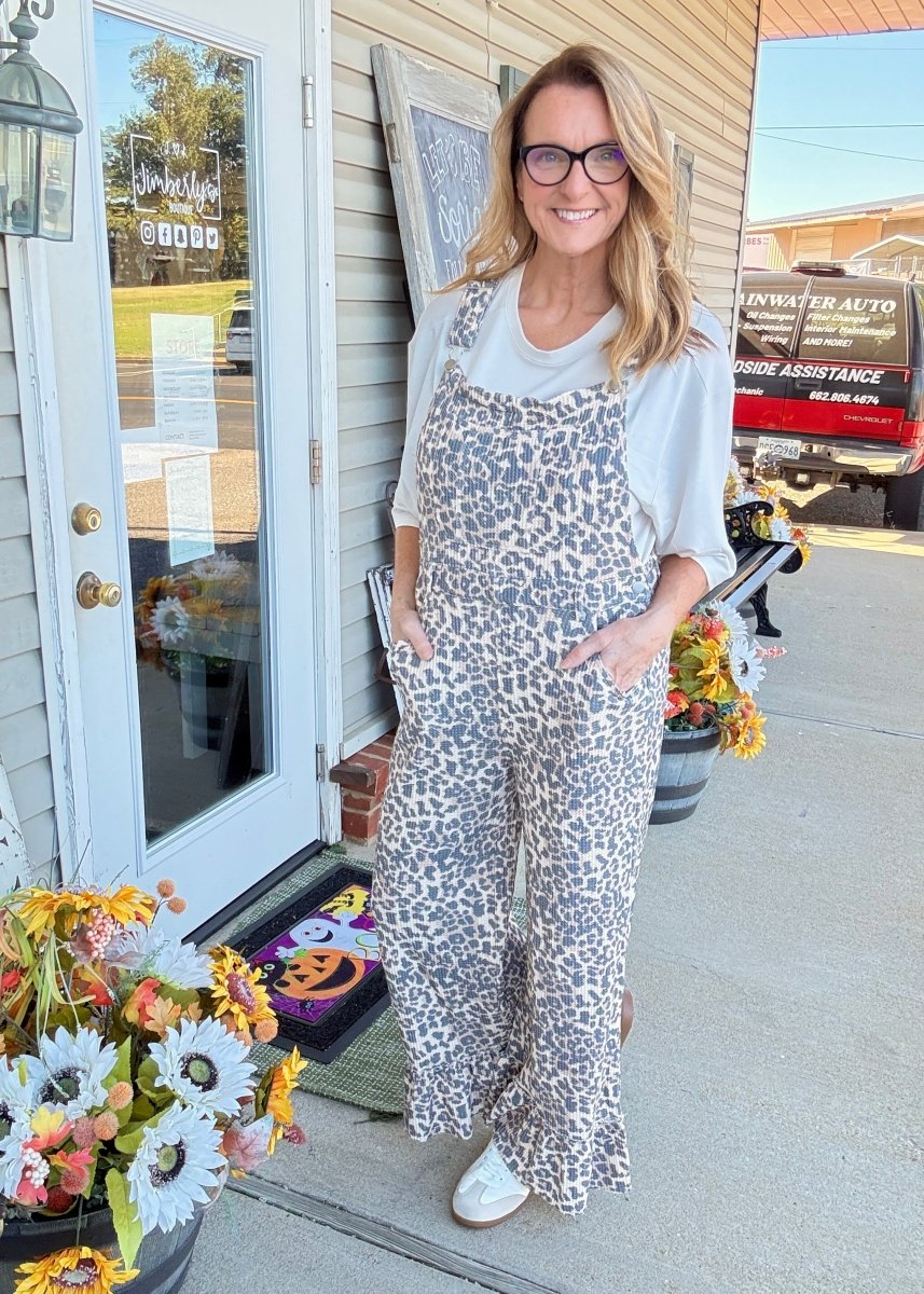 Leopard Print Adjustable Strap Overalls - Jimberly's Boutique-Olive Branch-Mississippi