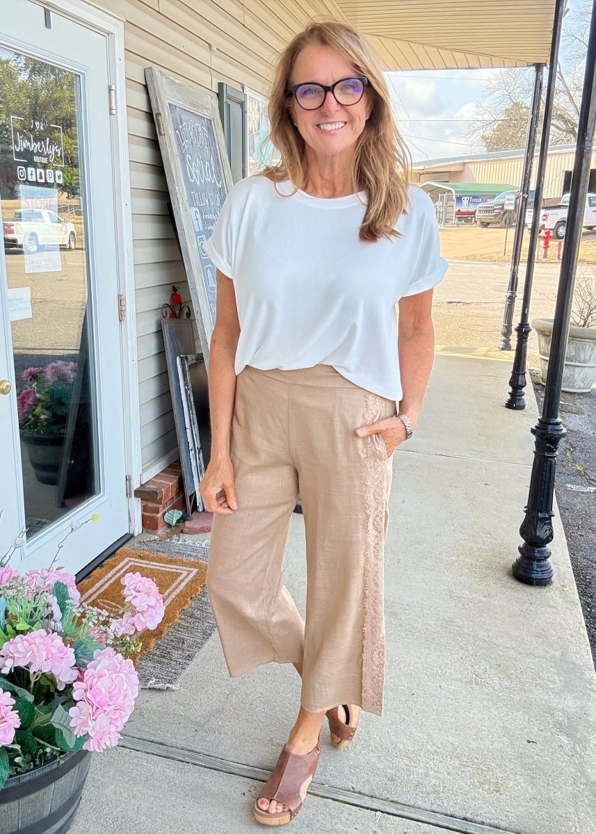 Linen Blend Crop Pants - Latte | Umgee - casual pants - Jimberly's Boutique - Olive Branch - Mississippi