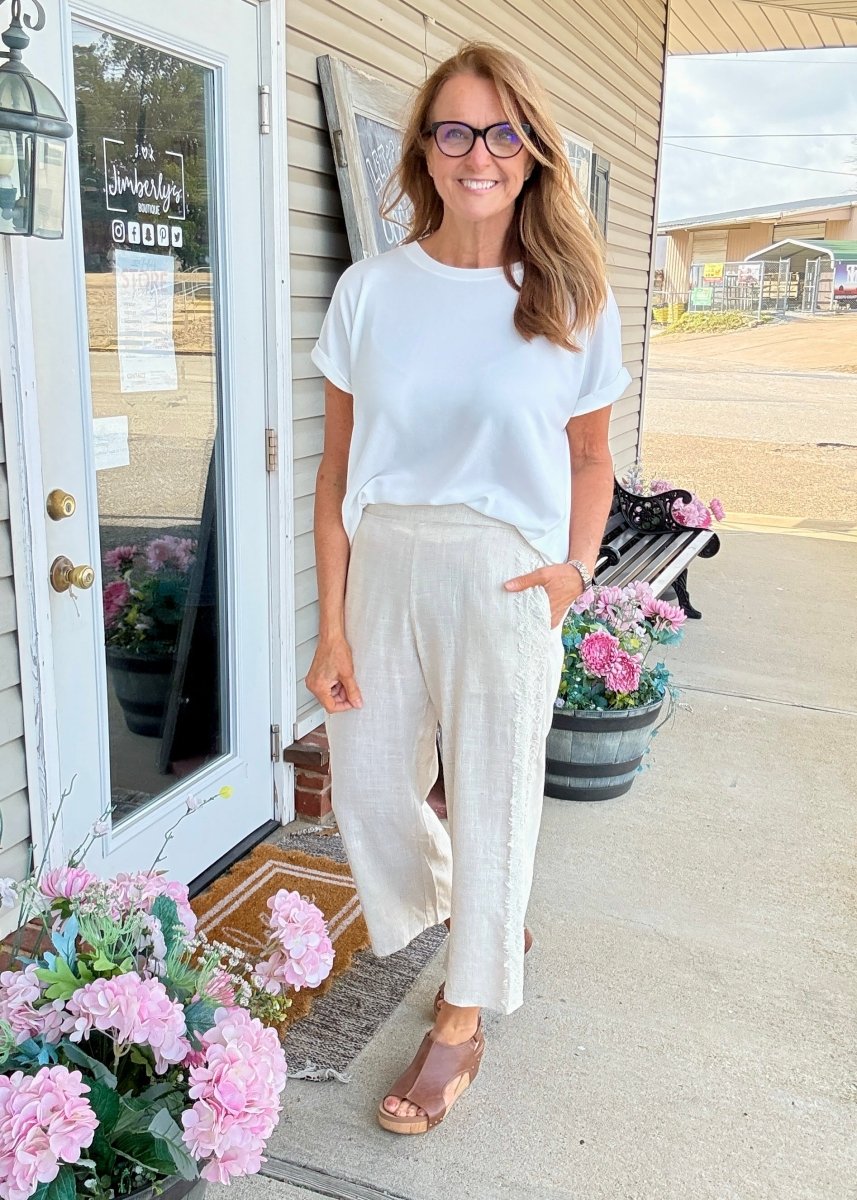 Linen Blend Crop Pants - Oatmeal | Umgee - casual pants - Jimberly's Boutique - Olive Branch - Mississippi