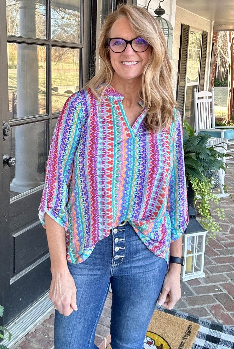 Lizzy Multi Boho Wrinkle Free Top | Dear Scarlett - Casual Top -Jimberly's Boutique-Olive Branch-Mississippi