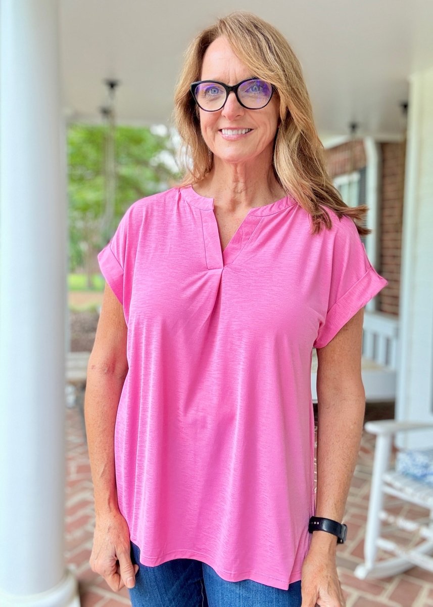 Lizzy Short Sleeve Top - Pink | Dear Scarlett - Dear Scarlett Wrinkle Free Top - Jimberly's Boutique - Olive Branch - Mississippi