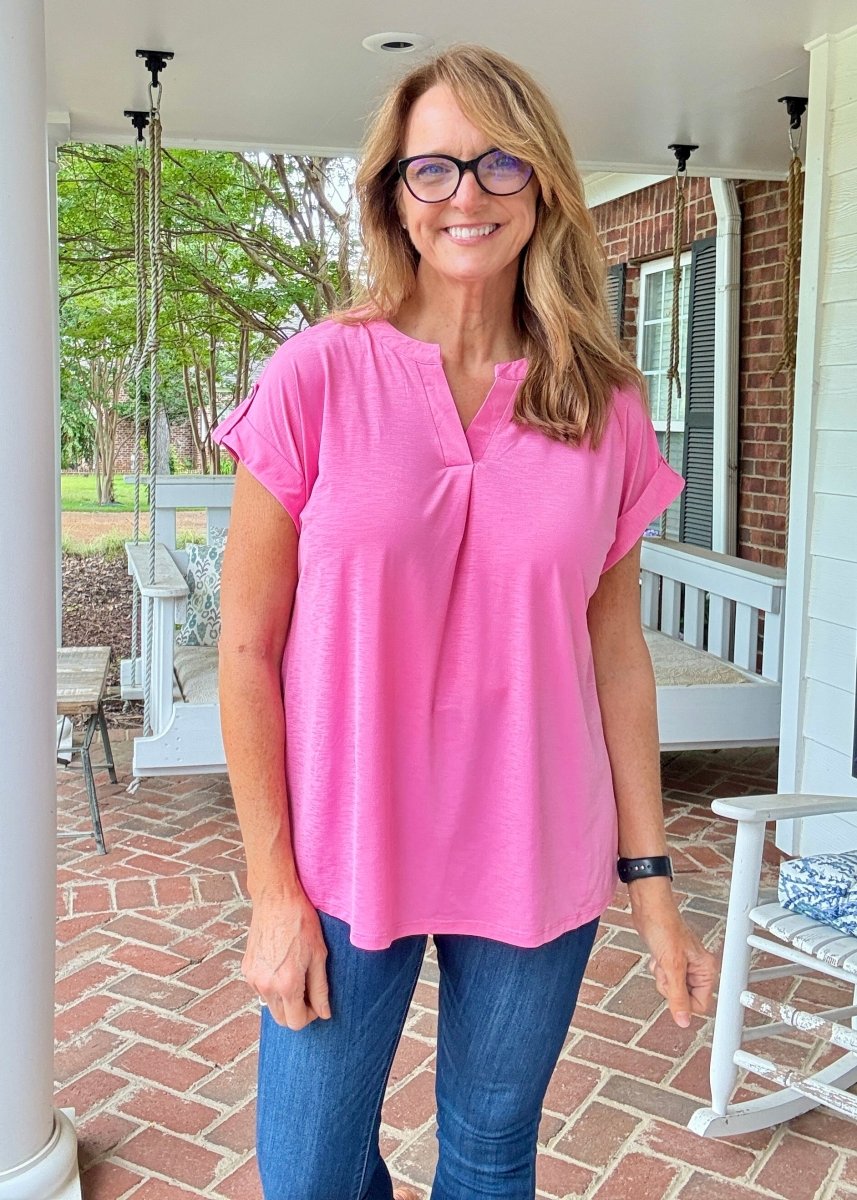 Lizzy Short Sleeve Top - Pink | Dear Scarlett - Dear Scarlett Wrinkle Free Top - Jimberly's Boutique - Olive Branch - Mississippi