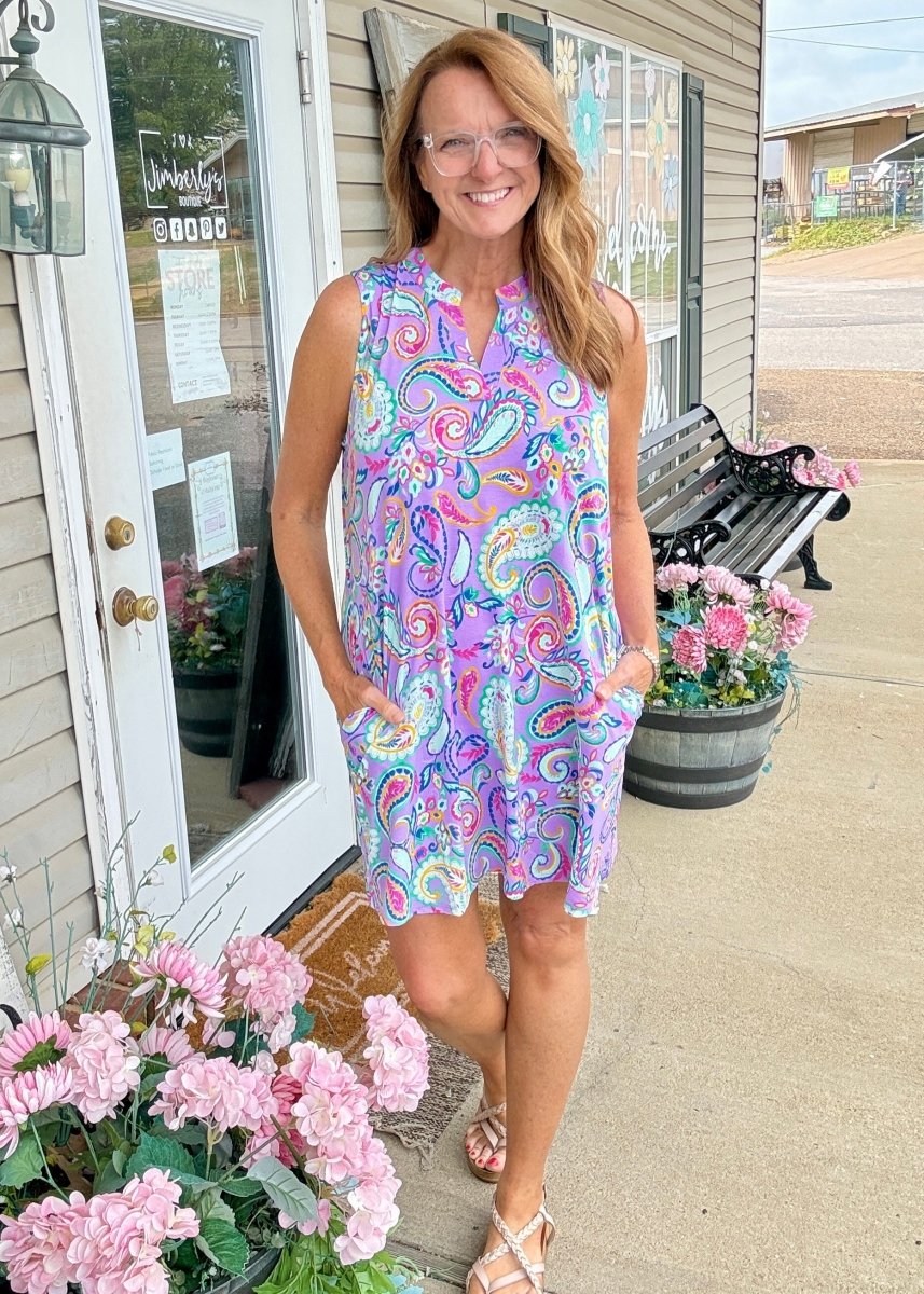 Lizzy Tank Dress - Lavender Paisley (S - 3X) - Casual Dress - Jimberly's Boutique - Olive Branch - Mississippi