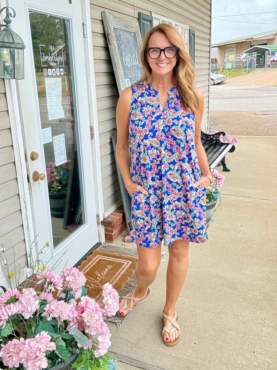 Lizzy Tank Dress - Royal Paisley (S - 3X) - Casual Dress - Jimberly's Boutique - Olive Branch - Mississippi