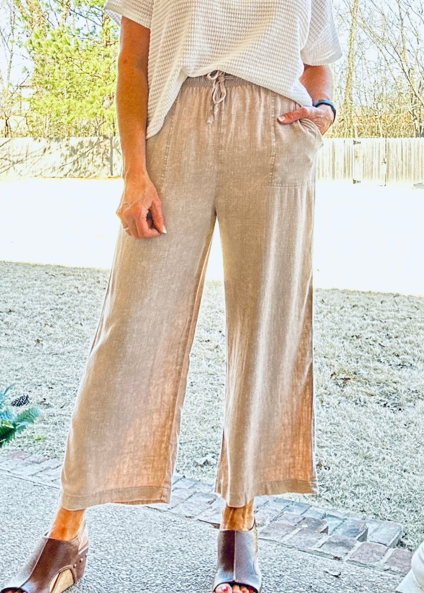 Lucinda Acid Wash Pants - Ash Mocha - linen pants - Jimberly's Boutique - Olive Branch - Mississippi