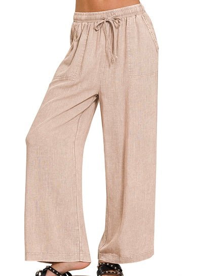 Lucinda Acid Wash Pants - Ash Mocha - linen pants - Jimberly's Boutique - Olive Branch - Mississippi