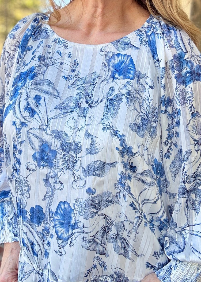 Lurex Floral Print Top - Blue | Umgee - Umgee Top - Jimberly's Boutique - Olive Branch - Mississippi