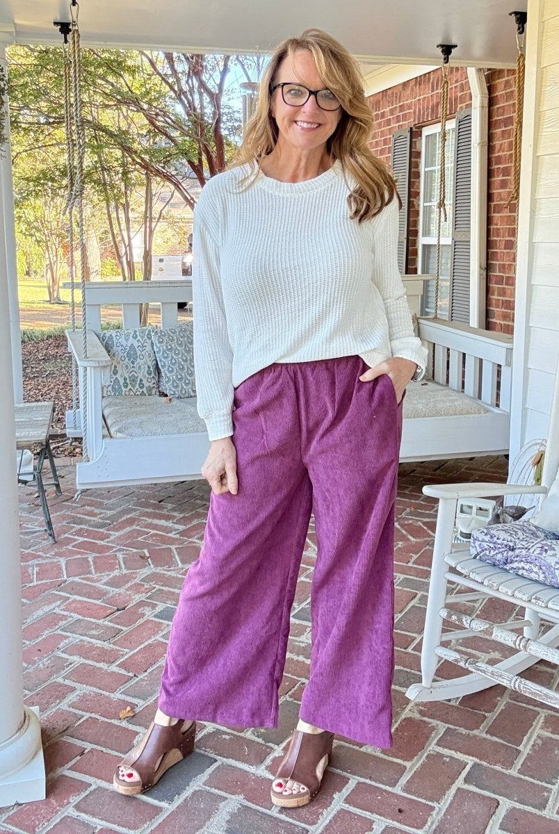 Lydia Corduroy Pants - Eggplant - corduroy pants - Jimberly's Boutique - Olive Branch - Mississippi